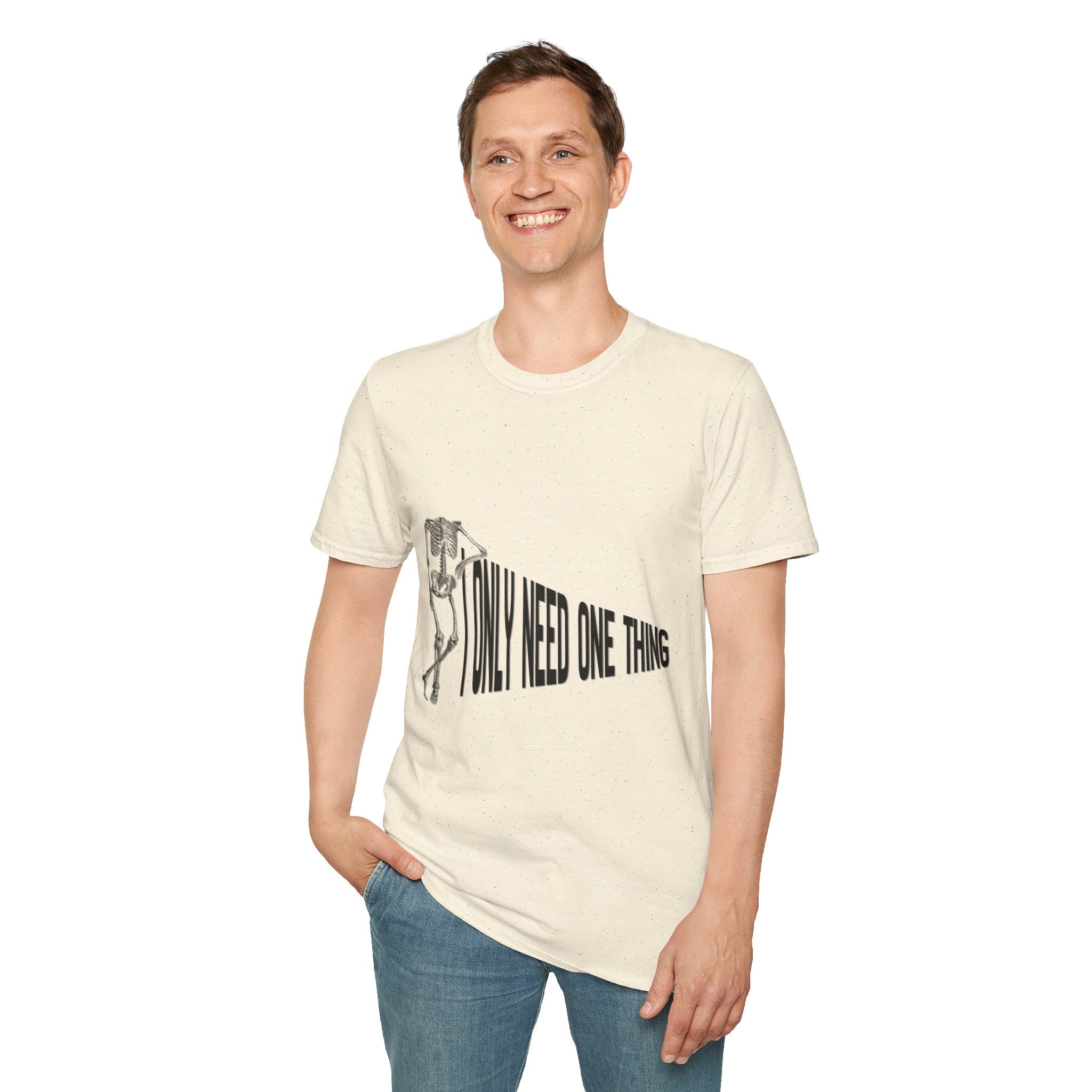 Skeleton Sports Tee — "I Only Need One Thing" Football & Soccer Graphic Shirt