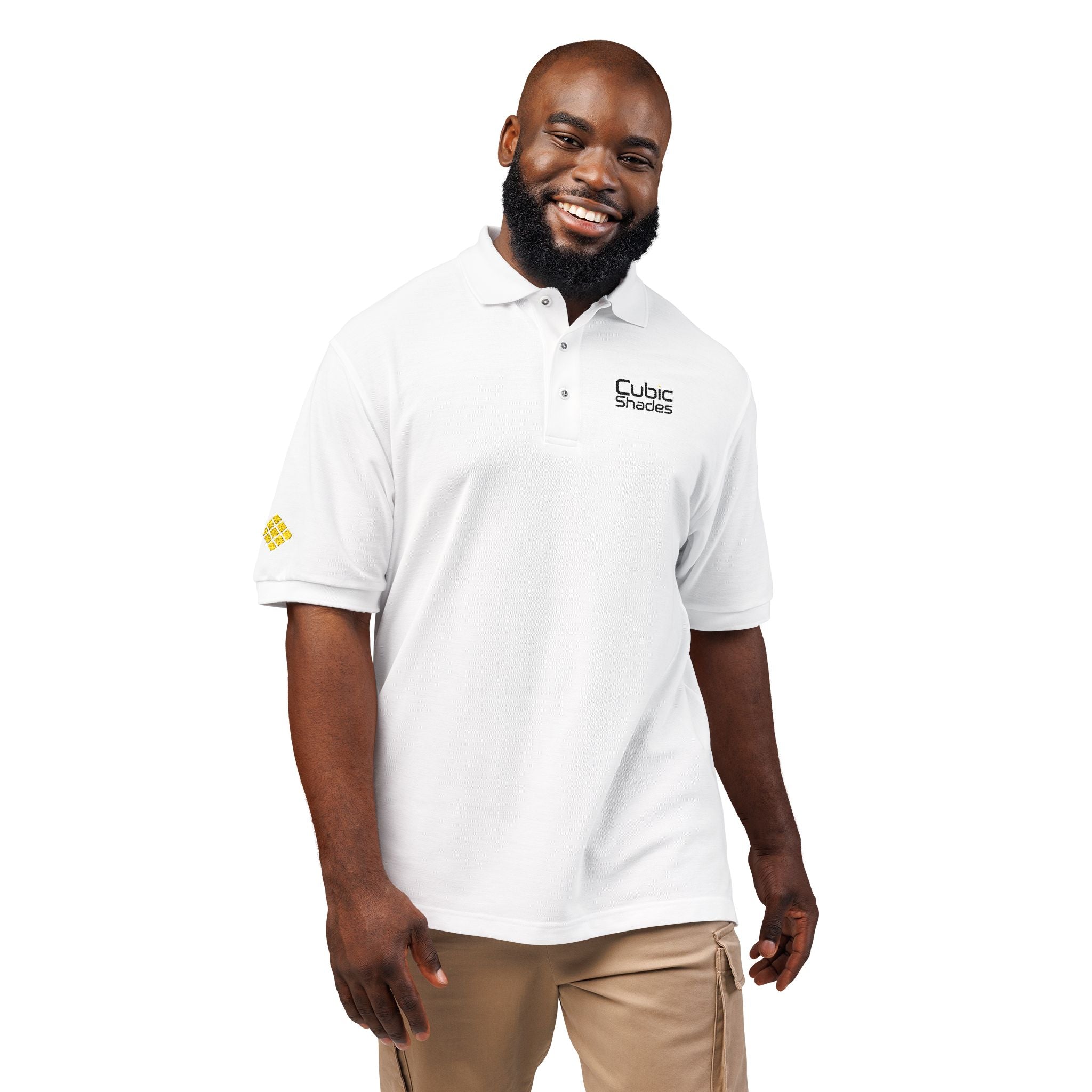 Cubic Shades Embroidered Polo — Sand Khaki Oversized Streetwear