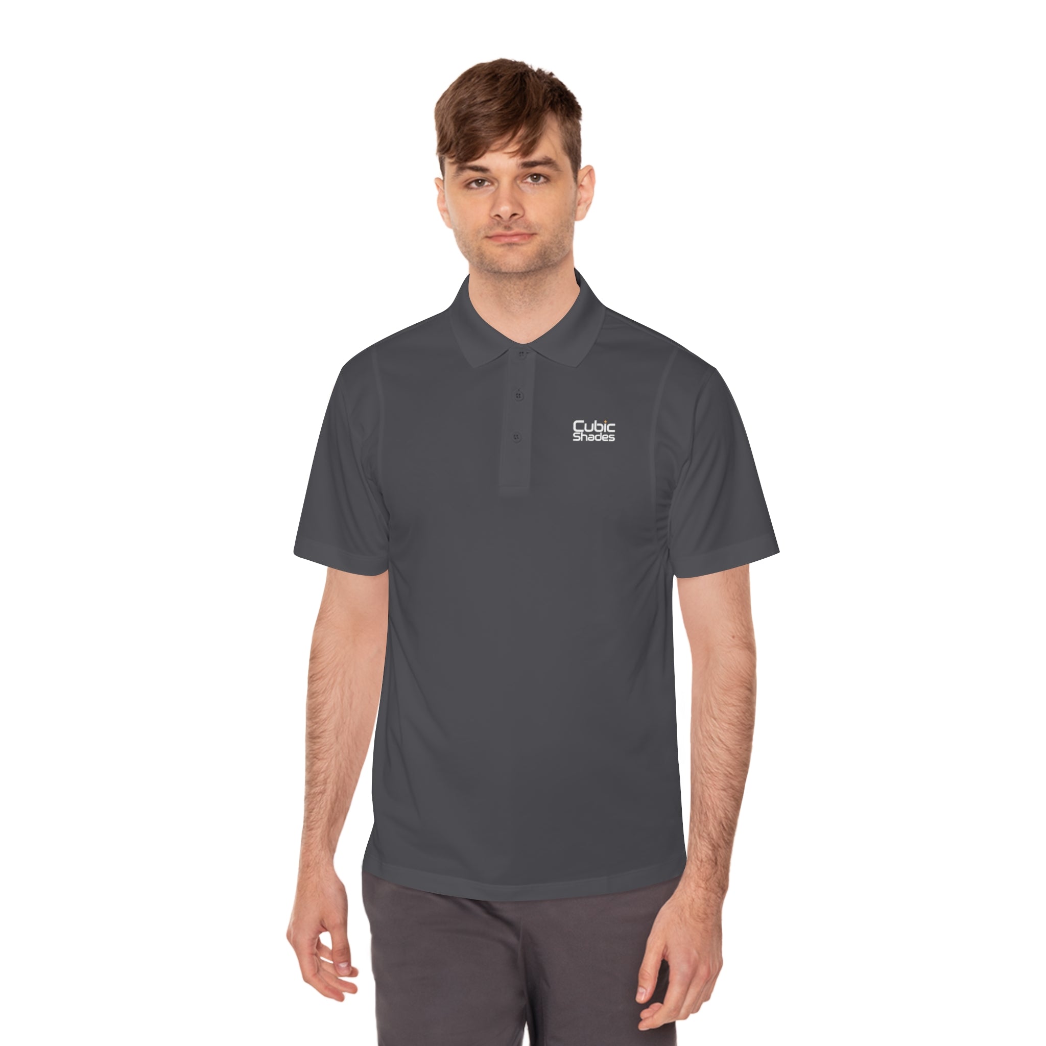 Cubic Shades Yellow Wordmark Polo — Men's Black Sport Polo