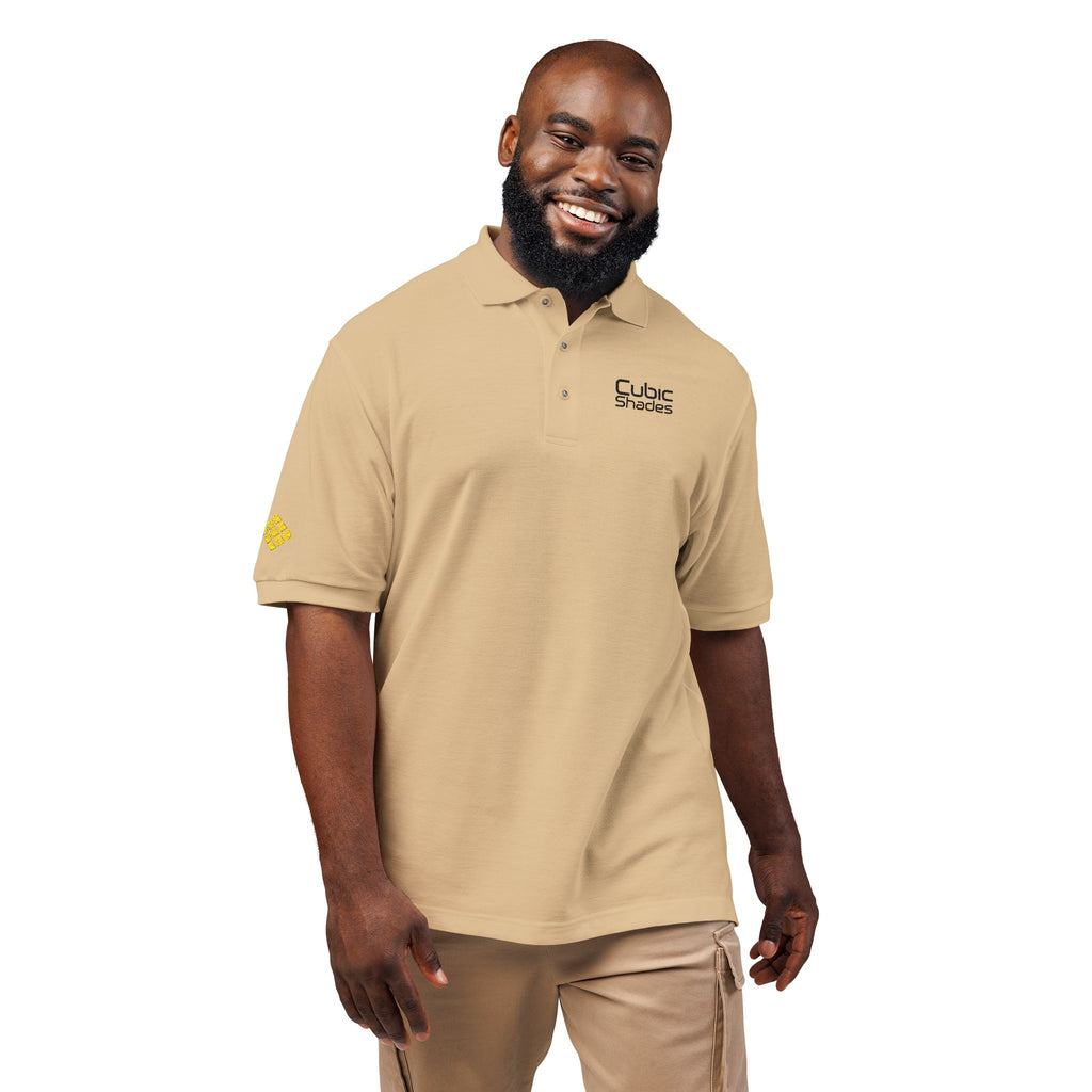 Cubic Shades Embroidered Polo — Sand Khaki Oversized Streetwear