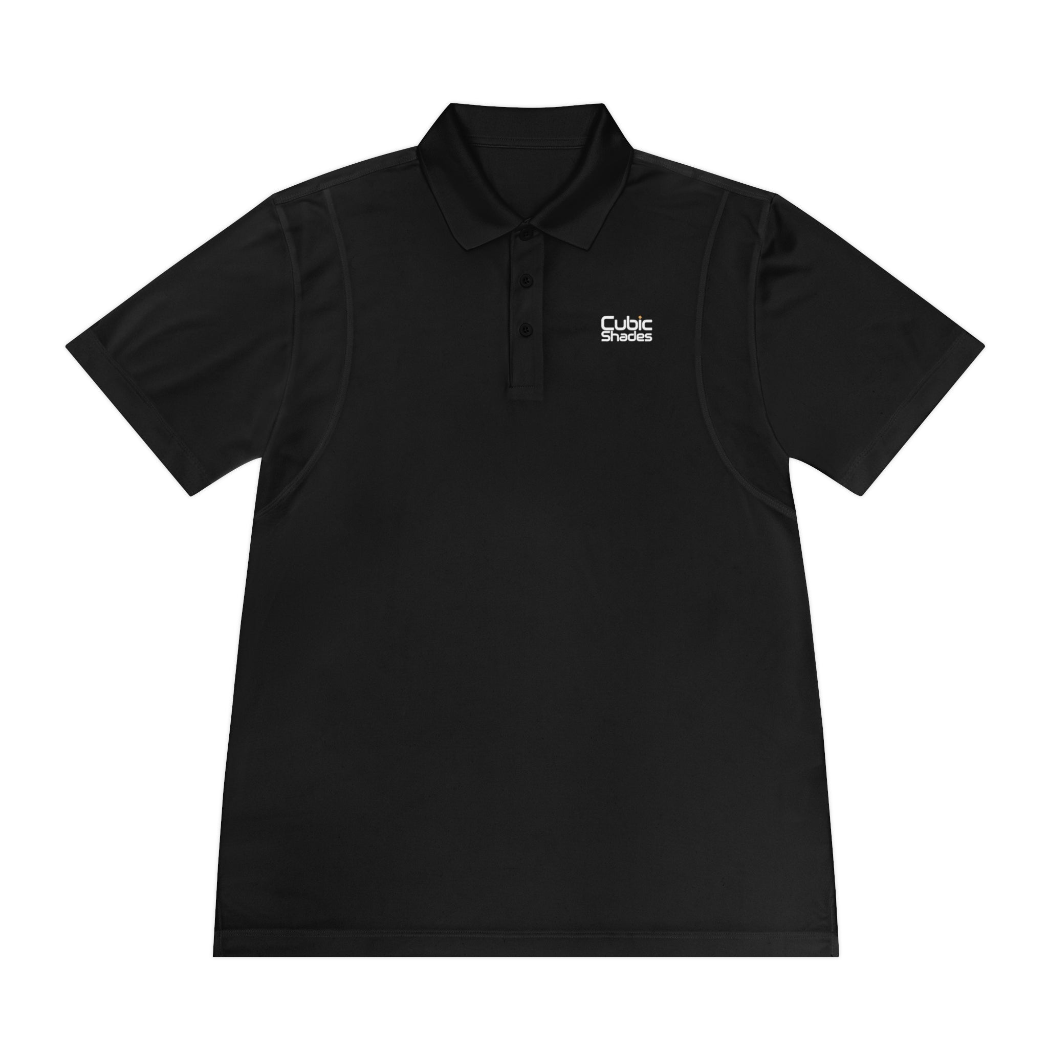 Cubic Shades Yellow Wordmark Polo — Men's Black Sport Polo