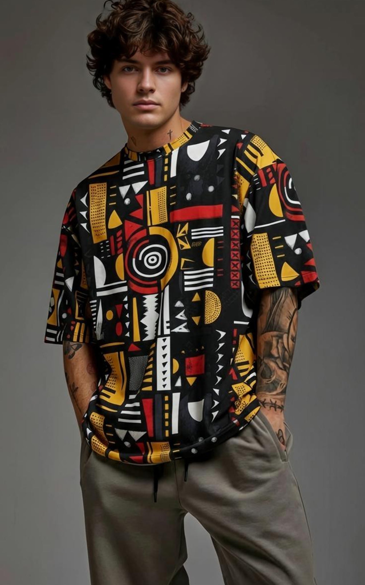 African Tribal Mudcloth Geometric All-Over Print T-Shirt