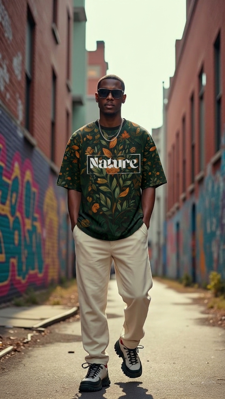 Nature Floral Print Tee | All-Over Botanical Leaves Design