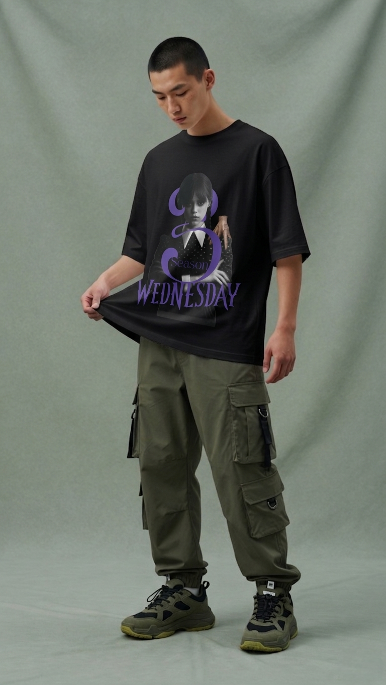 Wednesday Season 3 Graphic Tee — "WEDNESDAY" Purple Gothic Print