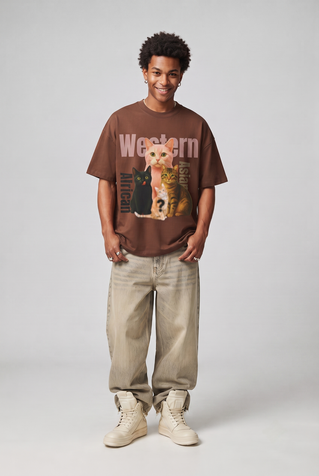 Pussycat Breed Graphic T-Shirt — Western, African, Asian Cats Design