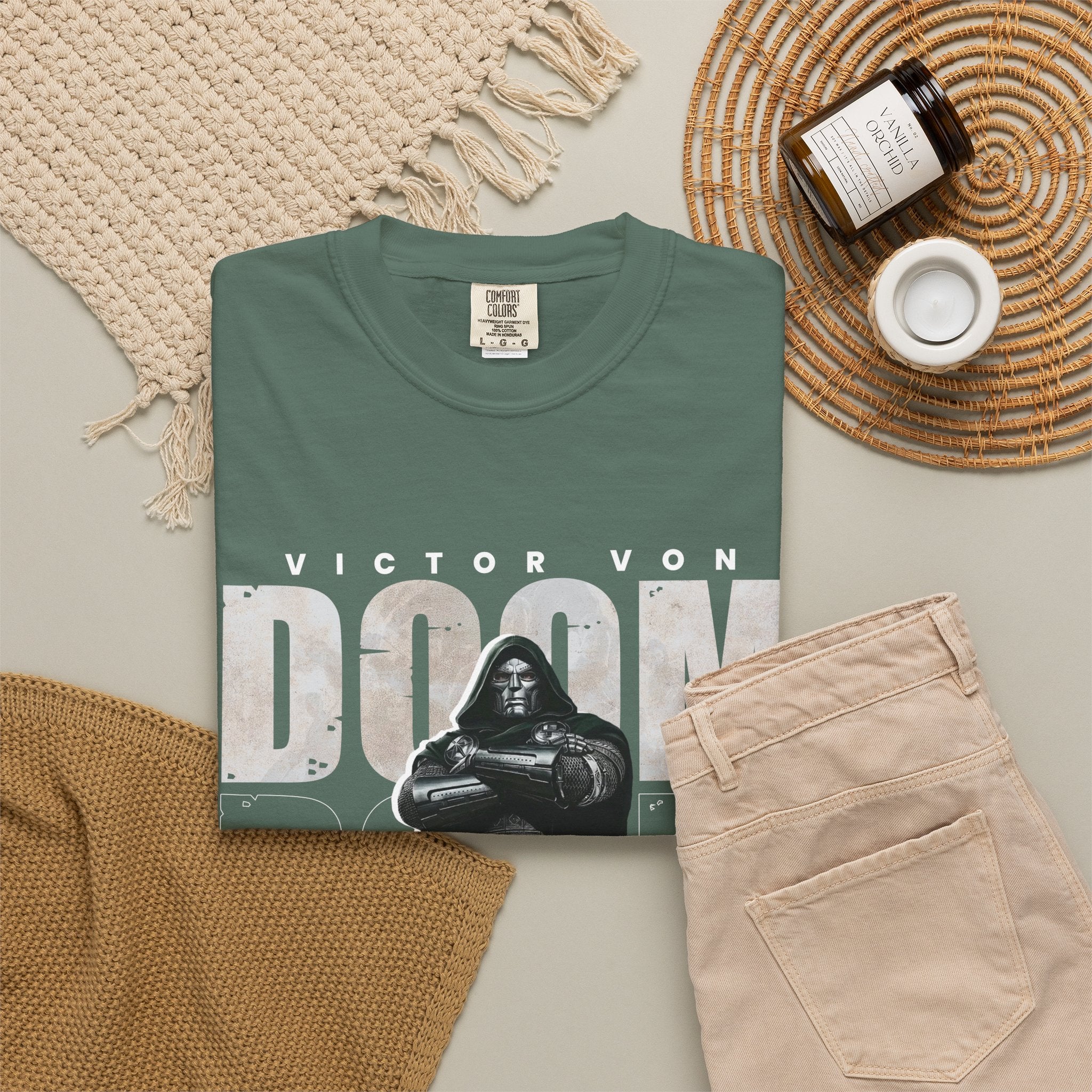 DOOM Victor Von Doom Graphic T-Shirt — Olive Armored Villain Comic Tee