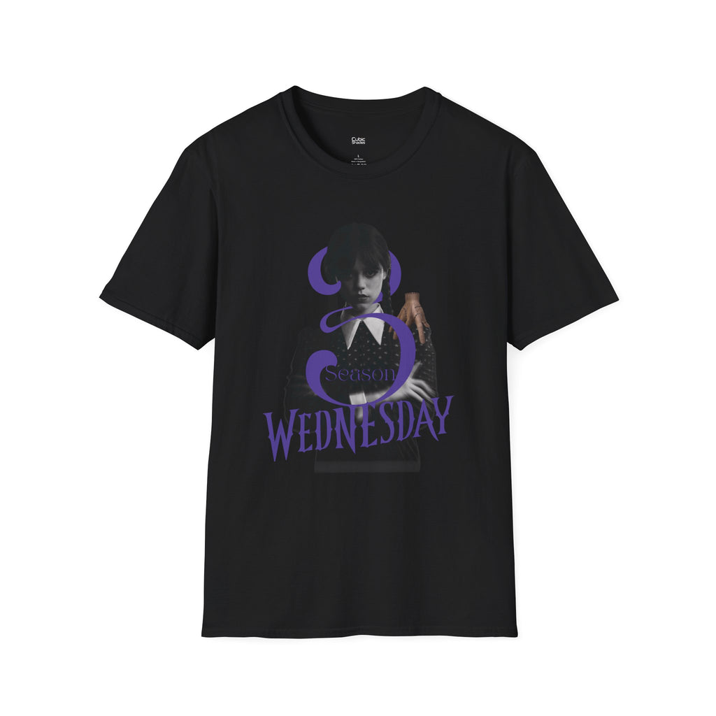 Wednesday Season 3 Graphic Tee — "WEDNESDAY" Purple Gothic Print