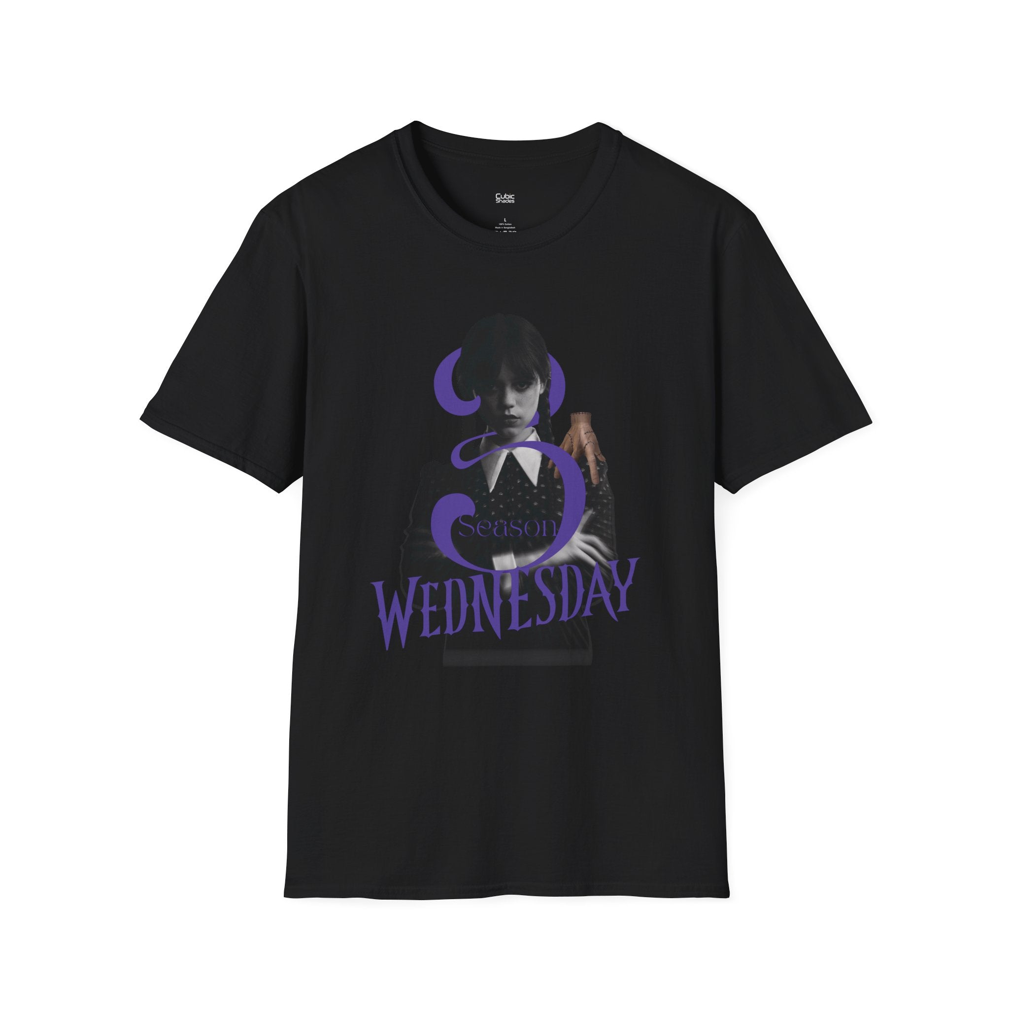 Wednesday Season 3 Graphic Tee — "WEDNESDAY" Purple Gothic Print
