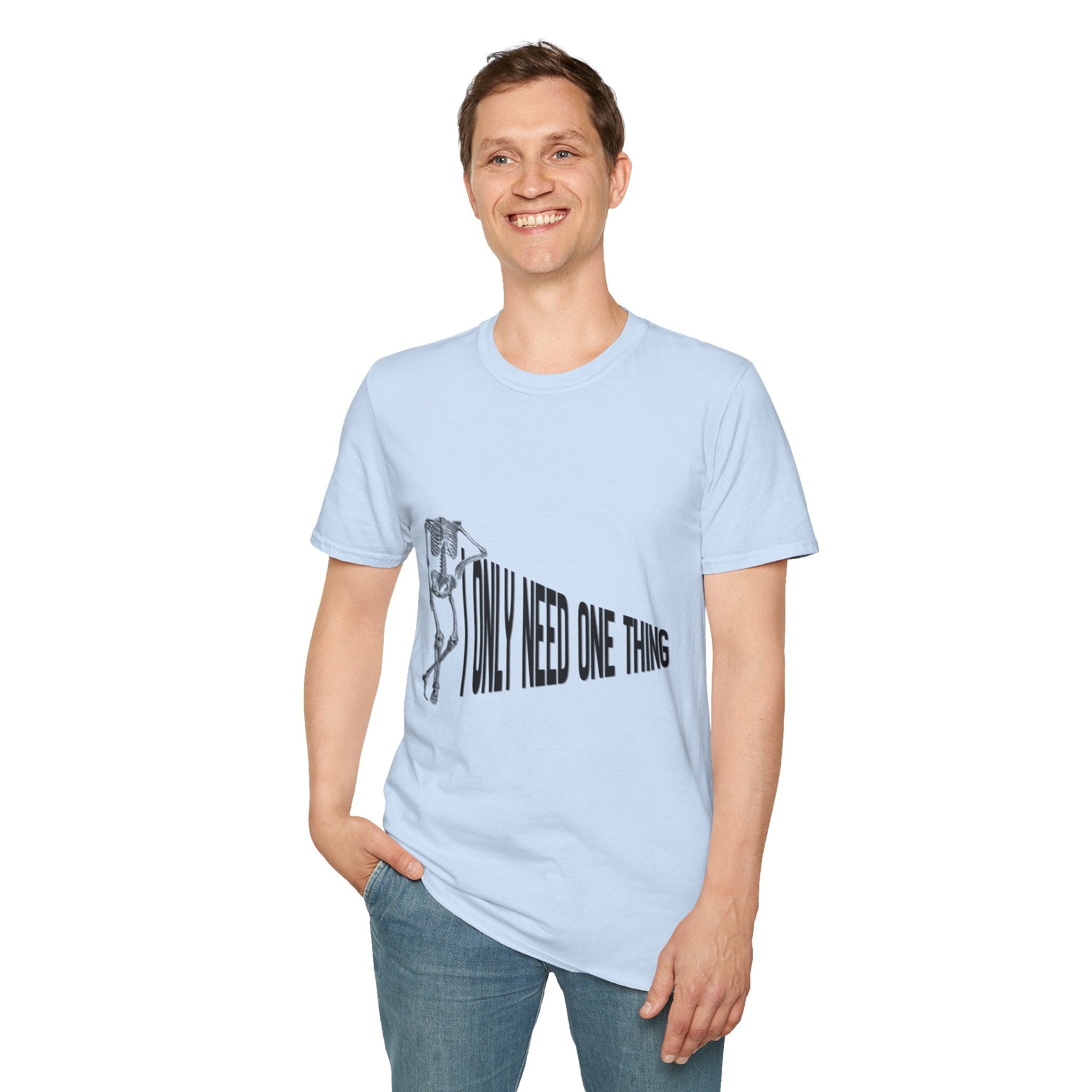 Skeleton Sports Tee — "I Only Need One Thing" Football & Soccer Graphic Shirt