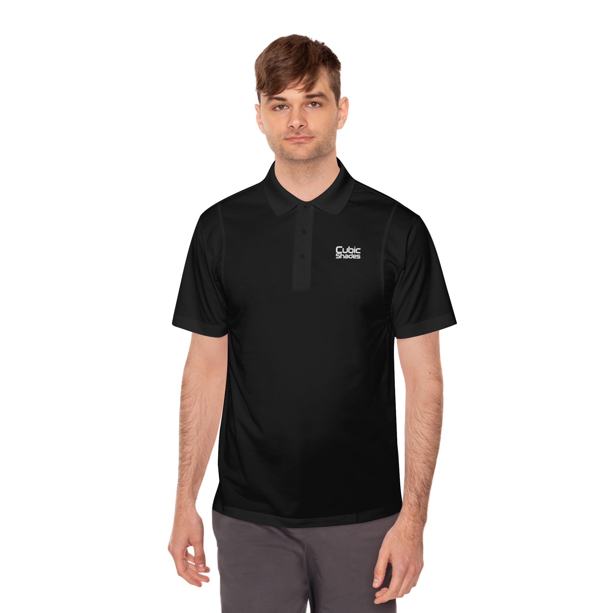 Cubic Shades Yellow Wordmark Polo — Men's Black Sport Polo