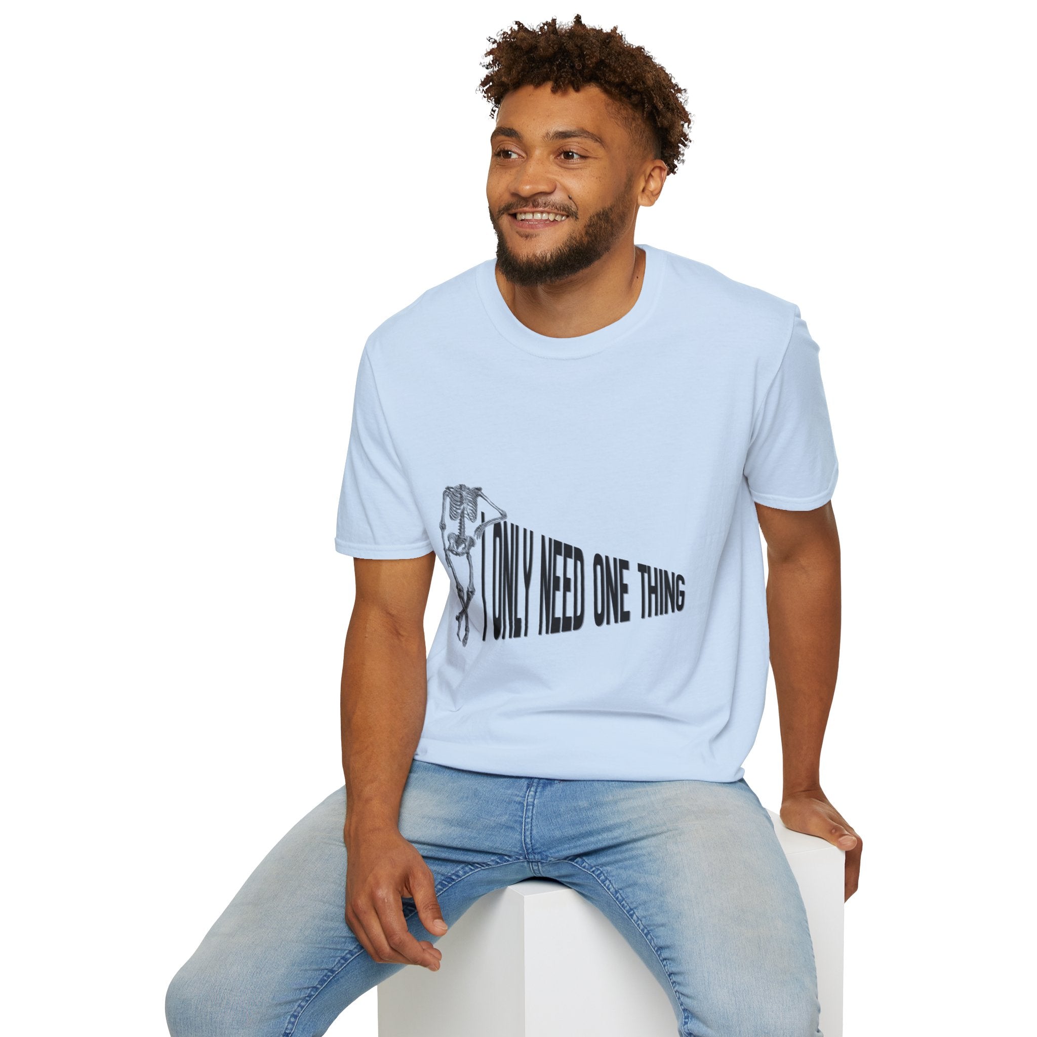 Skeleton Sports Tee — "I Only Need One Thing" Football & Soccer Graphic Shirt