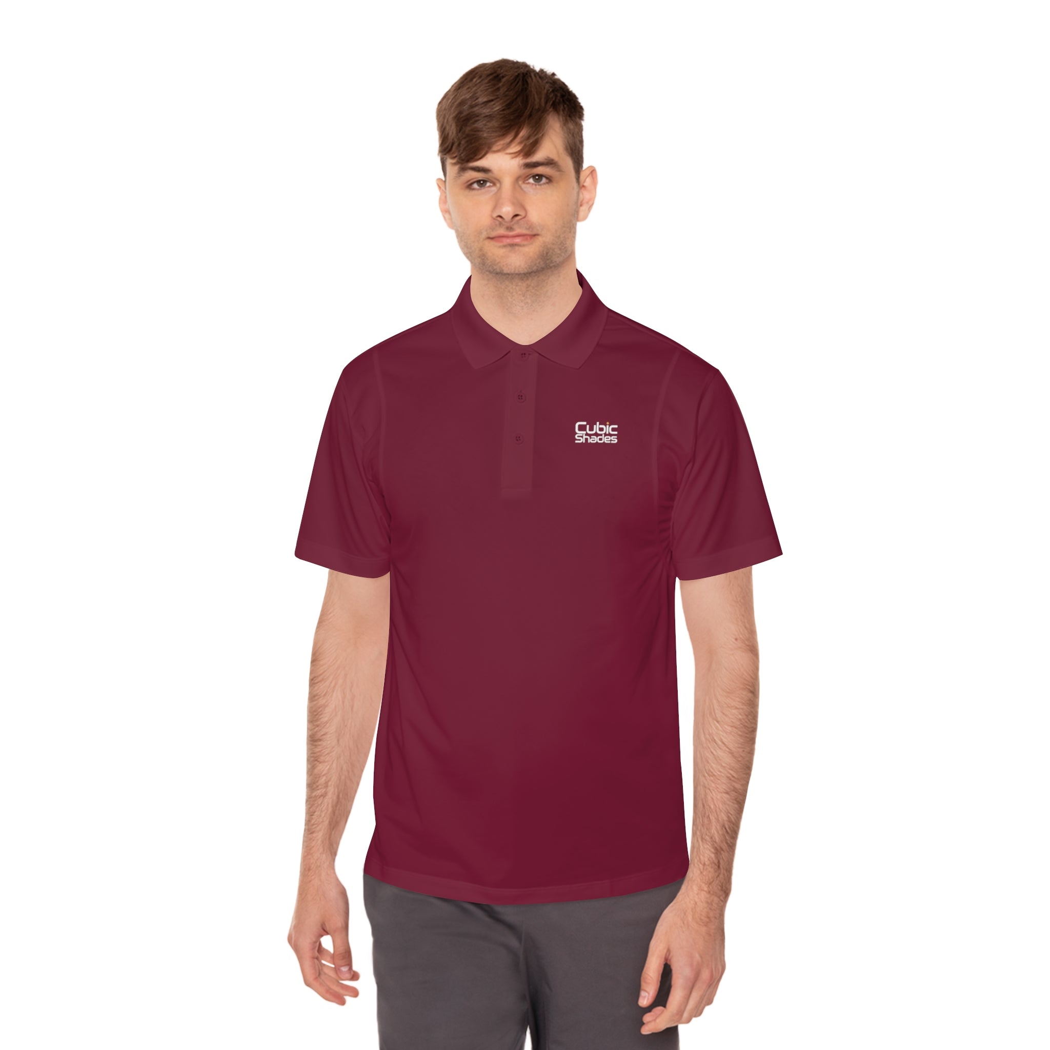 Cubic Shades Yellow Wordmark Polo — Men's Black Sport Polo