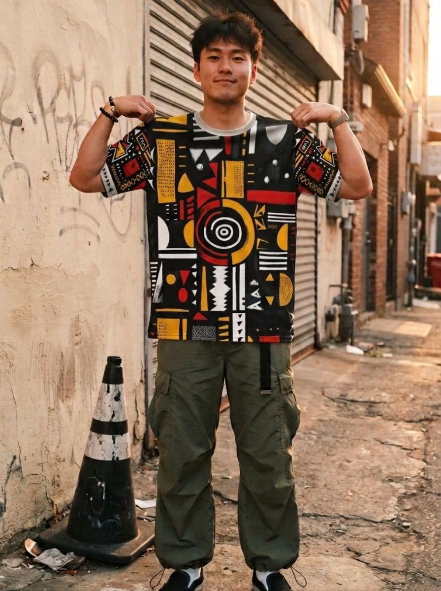African Tribal Mudcloth Geometric All-Over Print T-Shirt